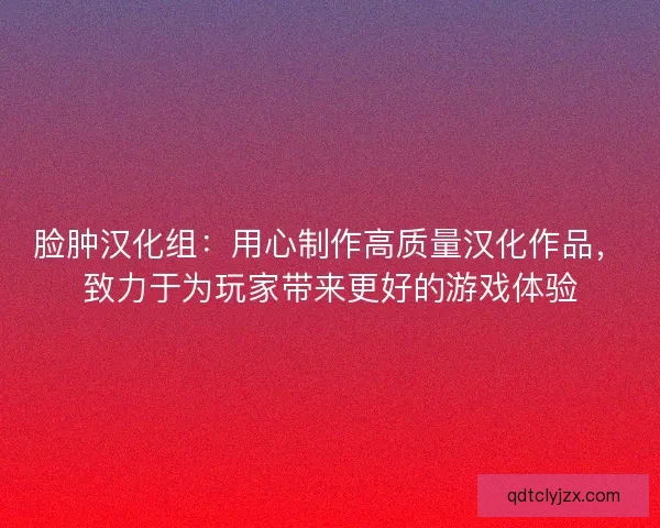 脸肿汉化组：用心制作高质量汉化作品，致力于为玩家带来更好的游戏体验